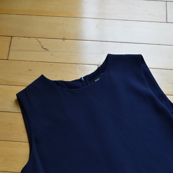 Theory Sleeveless Navy Blue Shift Dress Size 6 - Picture 2 of 9